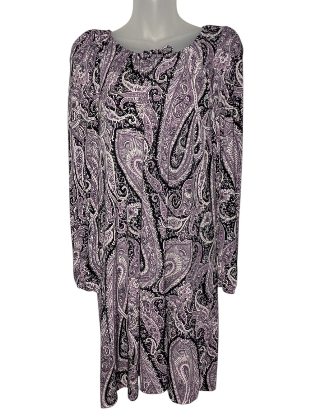 Connected Apparel Size 10 Purple Paisley Long Sleeve Dress Stretch Knit Classic